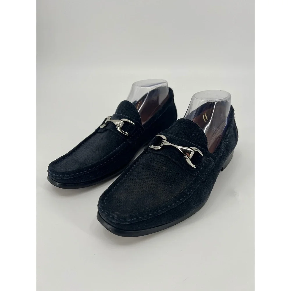 Saks Fifth Avenue Donato Mens 7.5 Navy Blue Suede Bit Loafers Perforated Shoes